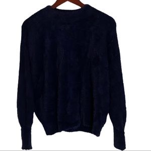 EARTH MUSIC & ECOLOGY Sweater Cozy Fuzzy Navy Sz M